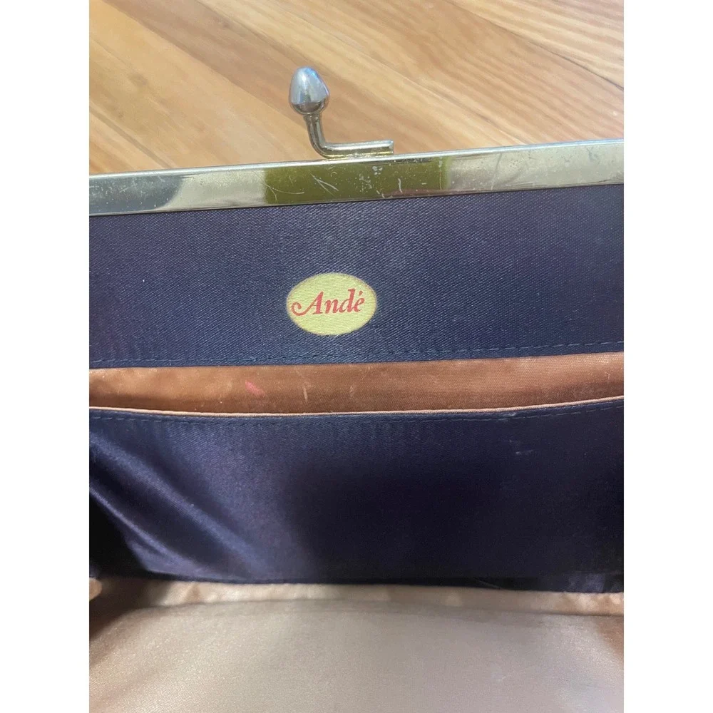 Vintage 1950s Evening Bag Andé Navy Leather Kiss Lock Clutch‎ Mid Century